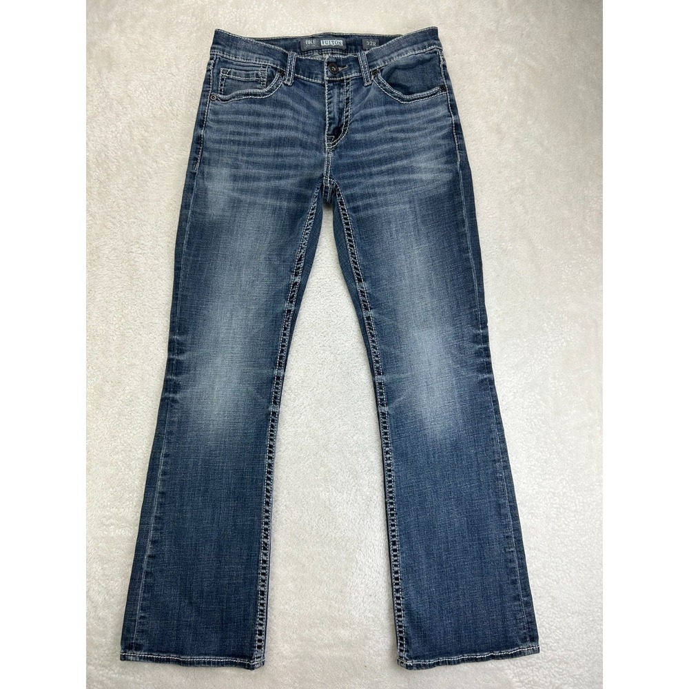BKE Denim Fulton Bootcut Jeans Mens 32R Indigo Blue Medium Wash Low Rise Stretch